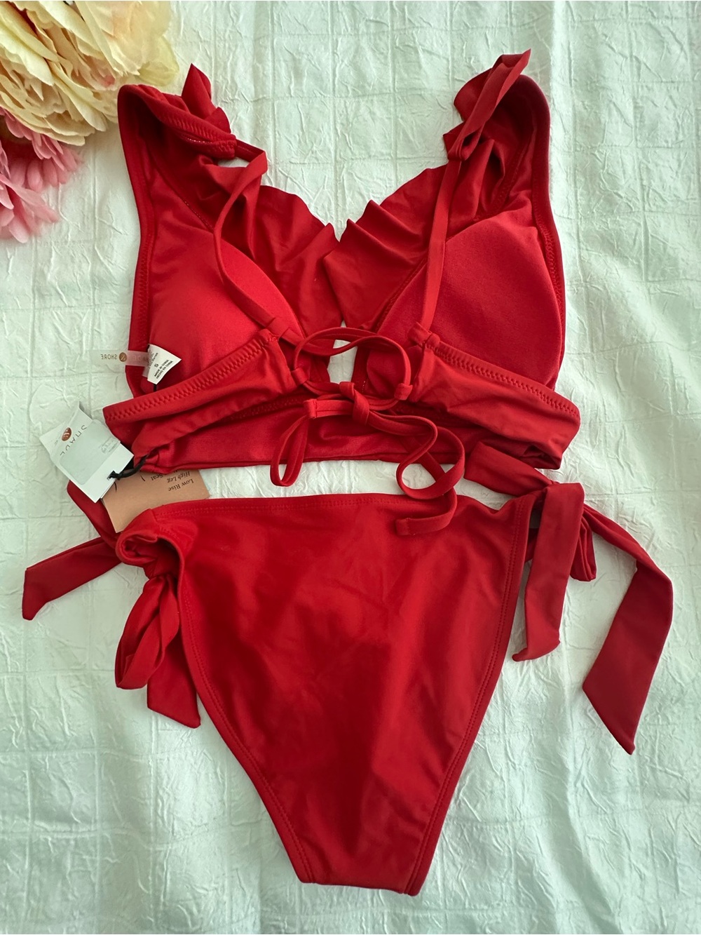 Shade & Shore Red Ruffle Triangle Bikini - Picture 5 of 8